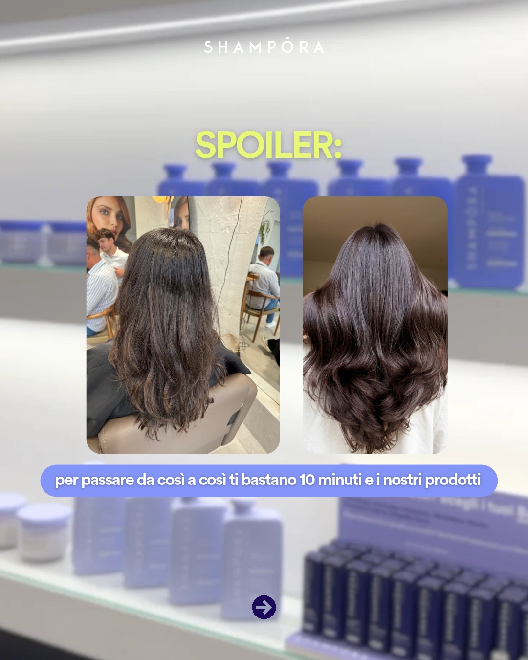 Risultato prima e dopo di un trattamento Shampora
